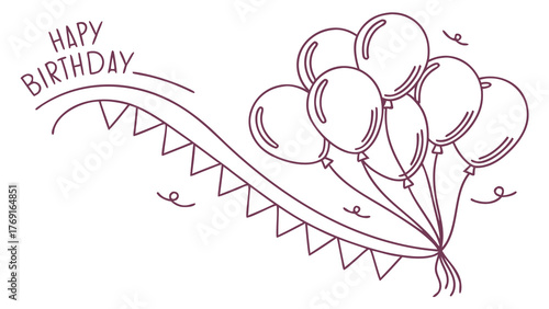 Joyful birthday celebration with a festive bunch of balloons and decorative bunting creating a whimsical and celebratory atmosphere for any special occasion