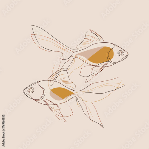 Elegant single line fish swimming illustration