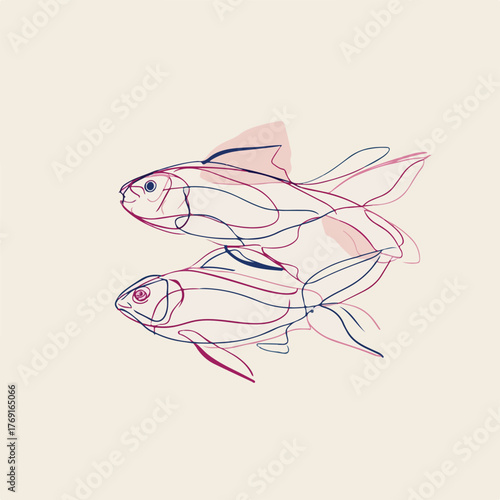 Elegant single stroke fish swimming illustration