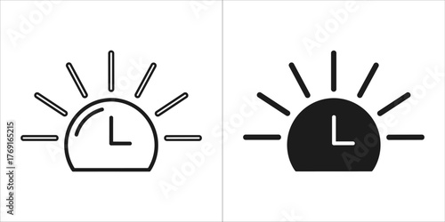 Sunrise icon in outline and solid black, symbolizing morning and new beginnings