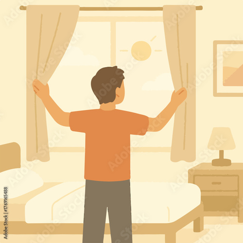 a man wake up in morning  activity