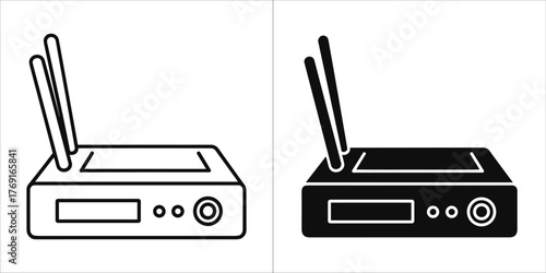 Two icons of a router, one black and one white