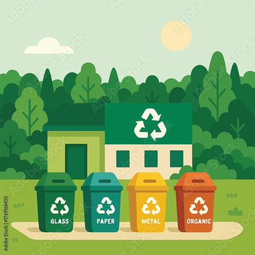 Recycling bins collection in park