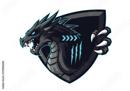 Fierce cyberpunk dragon gaming logo mascot emblem - Gaming logo - Gaming Mascot - esport mascot stock illustration