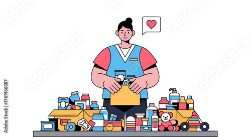 Community Giving: Illustrative Scene of Donation Process and Charitable Kindness Displayed