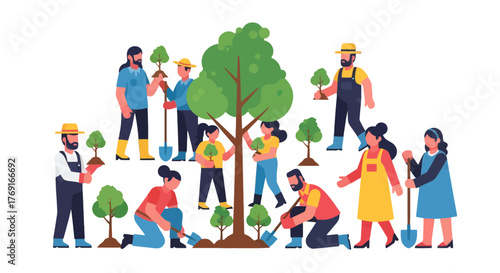 Community Planting Trees Together For a Greener Environment and a Brighter Future