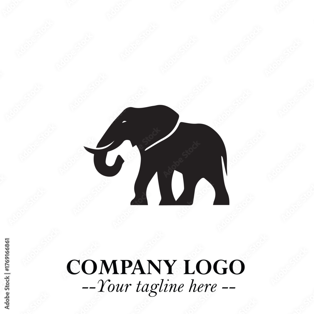 Obraz premium Majestic Elephant Logo Symbol in Black on White Background with Elegant Minimalist Modern Design