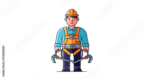 Cartoon Artisan Personified With Modern Equipment Illustration on Black Background