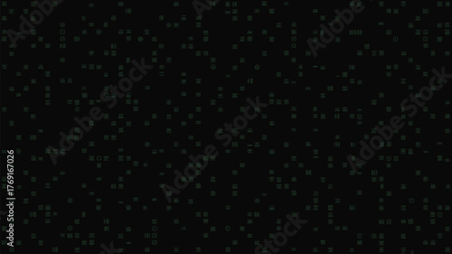 A dark background filled with small scattered shapes that appear to be letters and symbols randomly placed