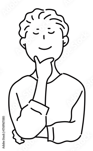脳内設計に満足している男性のバストアップ_線画