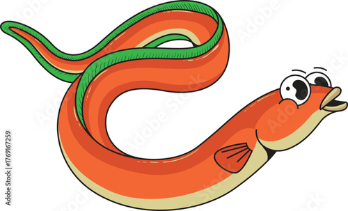 Cute eel flat design cartoon icon illustration