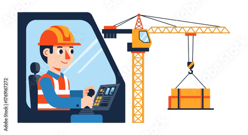 Construction Worker Operates Crane To Elevate Goods At Construction Site Professionally