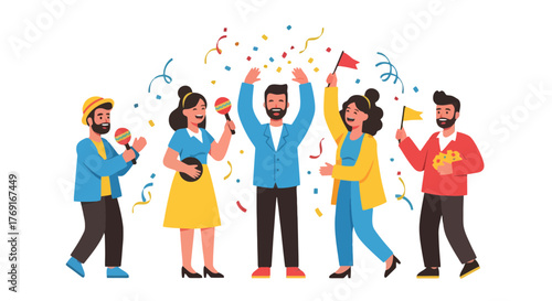 Celebratory Group With Confetti: Joyous Moments And Delightful Festival Scene