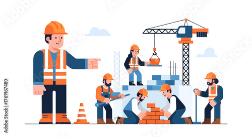 Construction Workers Cartoon Illustrating Hard Work And Teamwork For Infrastructure Projects