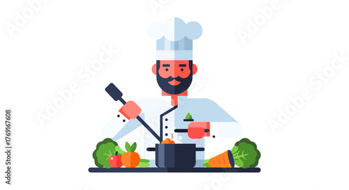 Chef Preparing Delicious Meal of Fresh Vegetables in a Modern Kitchen Setting