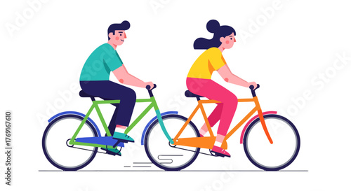 Couple Cycling Together Against A Black Backdrop In A Colorful And Modern Illustration