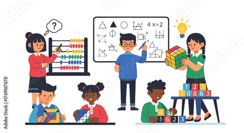 Children Engaged In Math Education Through Interactive Games And Learning Activities