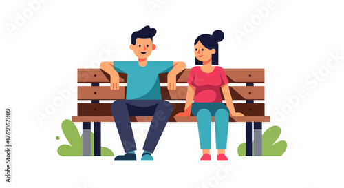 Couple Sitting Together: Romantic Moments On A Park Bench, Friendship Illustrated.