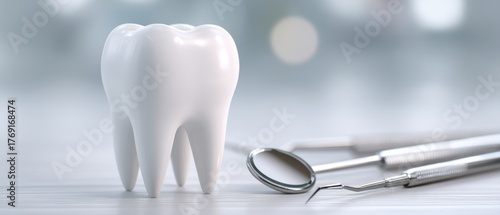 Tooth model with dental tools for clinic promotion