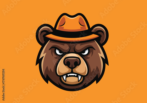 Fierce bear mascot with cowboy hat gaming logo - Gaming logo - Gaming Mascot - esport mascot stock illustration