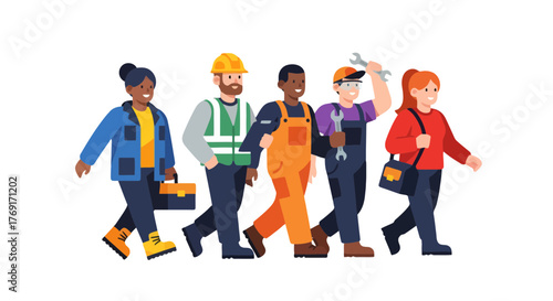 Diverse Professionals Marching Together Toward a Shared Destination or Purpose