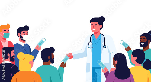 Doctor Distributing Protective Masks To The Community For Health And Safety Purposes