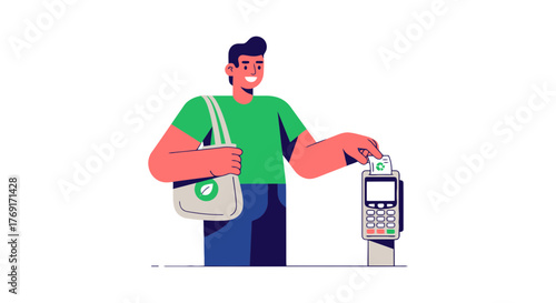 Eco-Conscious Consumer Paying With Card, Supporting Sustainable Shopping Trends