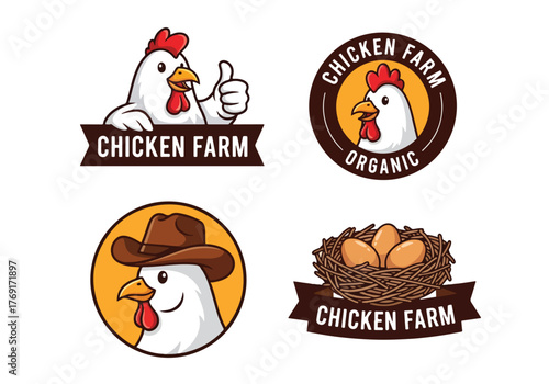 Chicken farm logos with roosters and eggs - Gaming logo - Gaming Mascot - esport mascot stock illustration