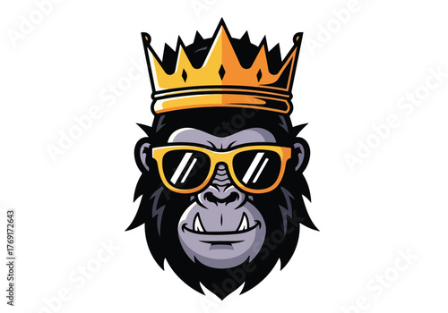 Cool gorilla king mascot with crown and sunglasses gaming logo - Gaming logo - Gaming Mascot - esport mascot stock illustration