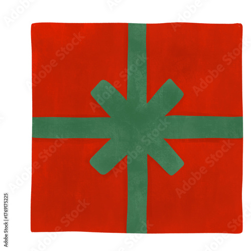 Christmas Gift Box Illustration Red and Green Holiday Present