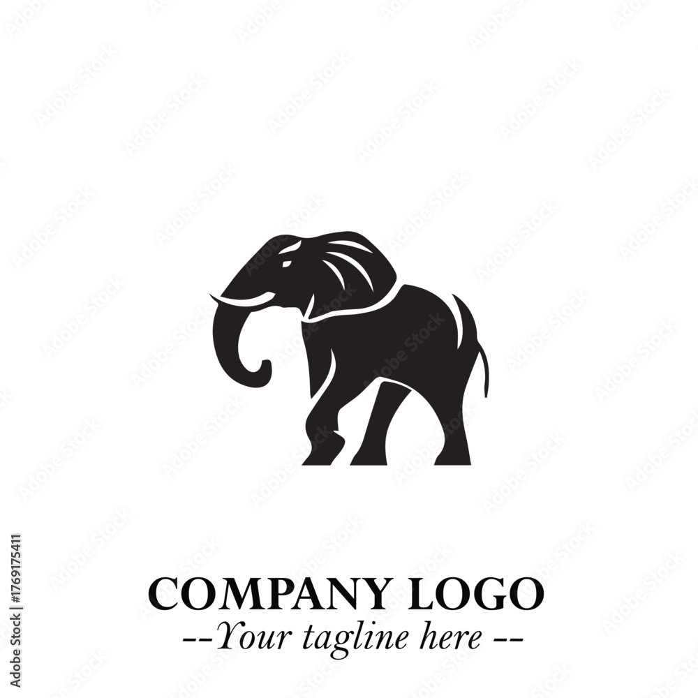 Fototapeta premium Majestic Elephant Logo Symbol in Black on White Background with Elegant Minimalist Modern Design