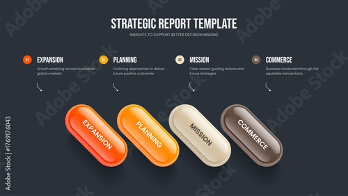Marketing Planning 4 Step Diagram Presentation Template. Business Plan Four Element Infographic Slideshow Layout. Product Showcase Frame Design Vector Illustration.