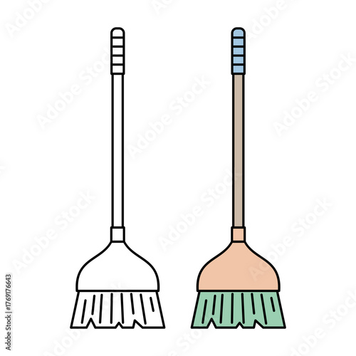 Nylon broom. Cleaning tool. Household furniture. Vector illustration.