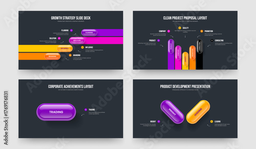 Visual Briefing Four Five One Two Element Diagram Frame Layout Vector Illustration Set. Consulting Analysis 4 5 1 2 Step Infographic Slideshow Design Collection.