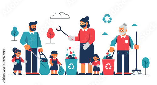 Family Cleans Environment: Community Effort for Recycling, Preservation, and Sustainability