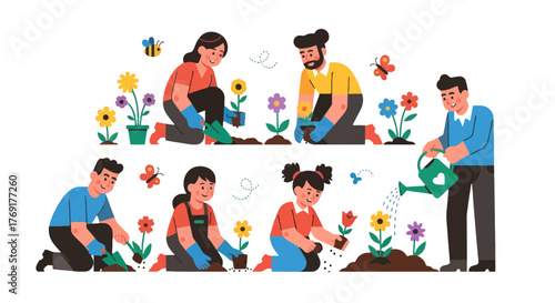 Family Gardening Together: Planting Flowers and Appreciating Nature Together