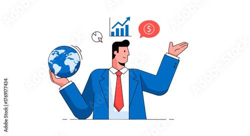 Global Business Strategy and Financial Growth Illustrated With Modern Vector Illustration