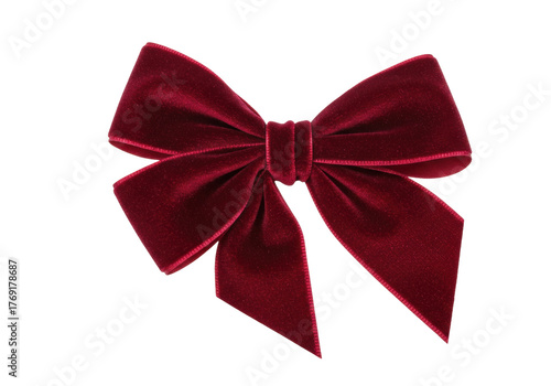 Photos Isolated festive red velvet bow tie decoration, holiday gift wrapping accessory,