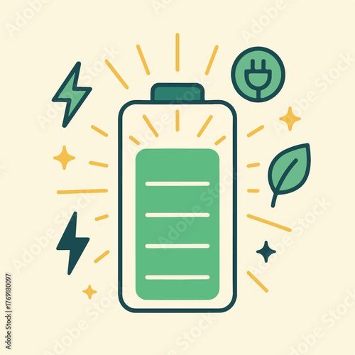 Battery Charging Icon with Eco and Power Elements