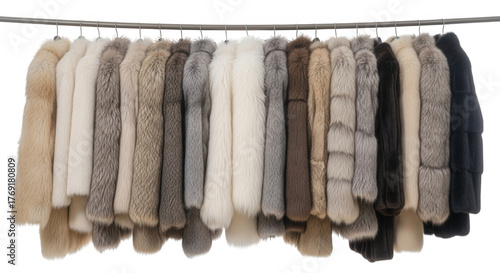 Assorted Fur Coats Hanging isolated on a transparent background