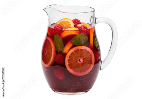 Fotografie Isolated pitcher of sangria filled with colorful fruit, refreshing, celebratory