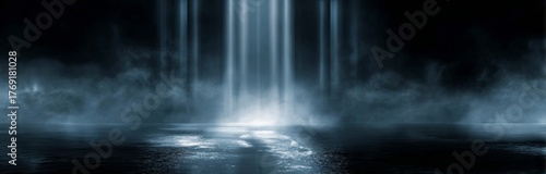Abstract Dark Stage with Fog and Lights.