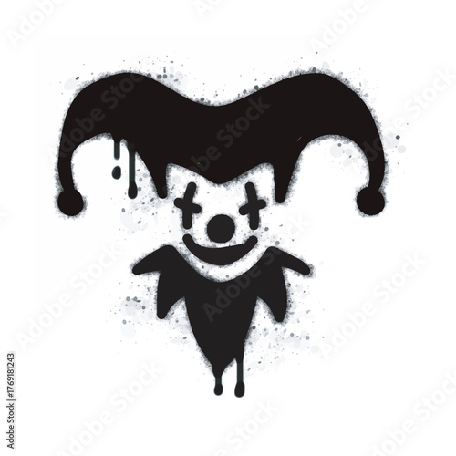 Spray graffiti clown icon isolated on a white background. Spray graffiti clown icon in black on white. Vector illustration