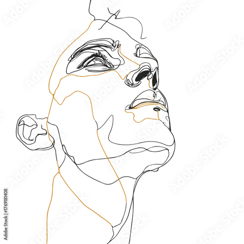 Elegant one-line male portrait gazing up