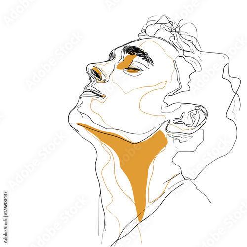 Elegant single-line depiction of man gazing skyward