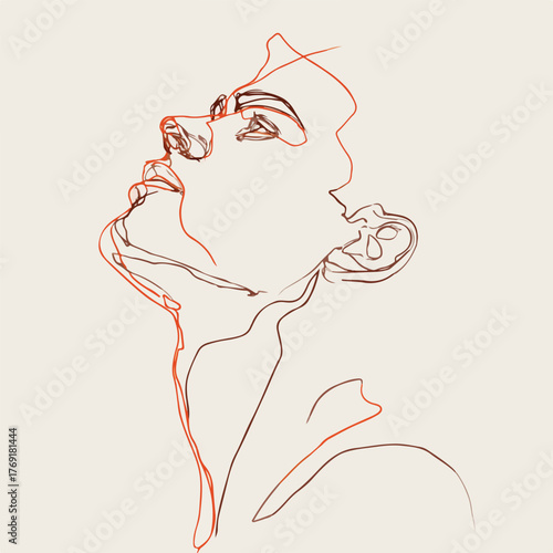 Elegant single line art male portrait gazing upward