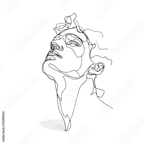 Elegant continuous line portrait gazing up