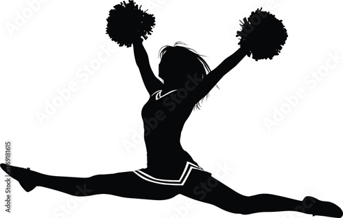 cheerleader performing a jump split, vector silhouette
