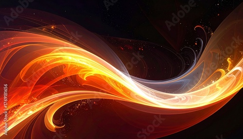 Abstract light trails, orange red white on black