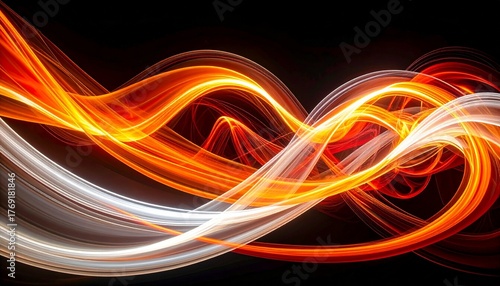 Abstract light trails, orange red white on black